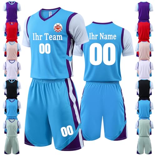 Basketball Trikot mit ärmel Herren Personalisierte Basketball Trikot Kinder Basketball Jersey Trikot Shirt und Shorts 2 Teiliges Set Basketballtrikot mit Team/Name/Nummer/Logo von OXOQAQ