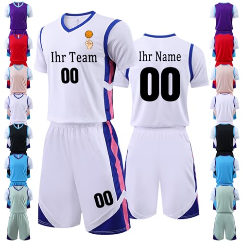 Basketball Trikot mit ärmel Herren Personalisierte Basketball Trikot Kinder Basketball Jersey Trikot Shirt und Shorts 2 Teiliges Set Basketballtrikot mit Team/Name/Nummer/Logo von OXOQAQ