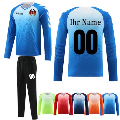 OXOQAQ Benutzerdefiniert Torwarttrikot Set Gepolstert für Kinder Herren Torwart Trikot mit Nummer Name Team Logo Torwart Set von OXOQAQ