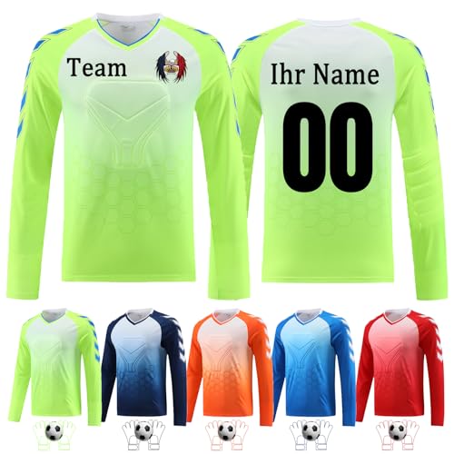 OXOQAQ Benutzerdefiniert Torwarttrikot Set für Herren Kinder Torwart Trikot Gepolstert mit Nummer Name Team Logo Torwart Trikots von OXOQAQ