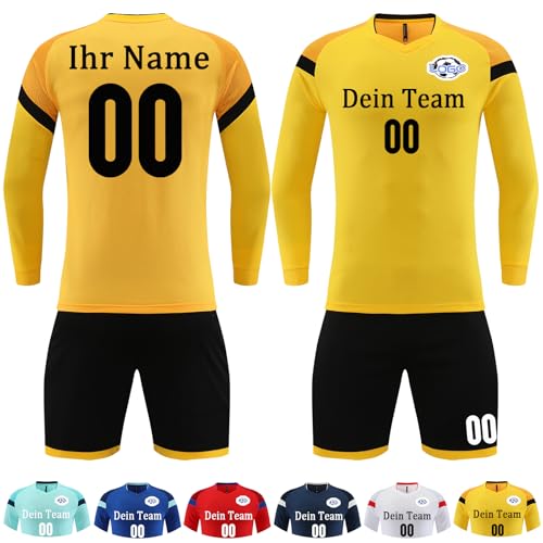 OXOQAQ Fußball Trikot Langarm Kinder Erwachsene mit Namen Nummer Team Logo Personalisiert Fussball Trikot Langarm & Fussballshorts von OXOQAQ