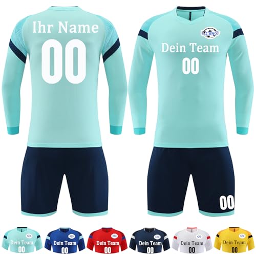 OXOQAQ Fußball Trikot Langarm Kinder Erwachsene mit Namen Nummer Team Logo Personalisiert Fussball Trikot Langarm & Fussballshorts von OXOQAQ