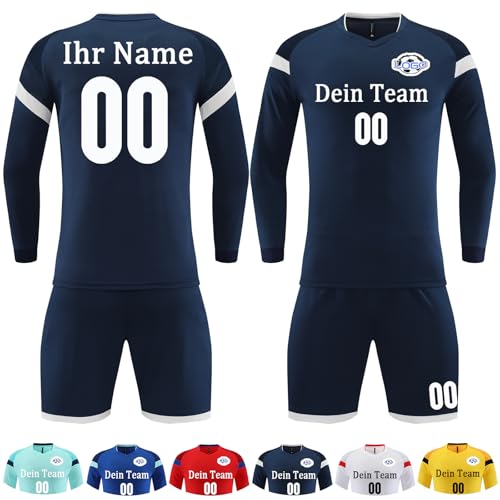 OXOQAQ Fußball Trikot Langarm Kinder Erwachsene mit Namen Nummer Team Logo Personalisiert Fussball Trikot Langarm & Fussballshorts von OXOQAQ