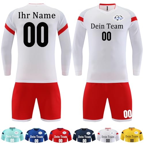 OXOQAQ Fußball Trikot Langarm Kinder Erwachsene mit Namen Nummer Team Logo Personalisiert Fussball Trikot Langarm & Fussballshorts von OXOQAQ