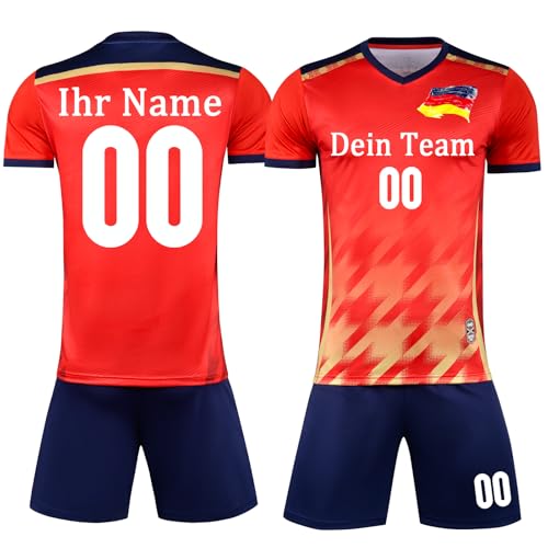 OXOQAQ Kinder Fussball Trikot Set Personalisiert Jungen Erwachsene mit Namen Benutzerdefiniert Fußballtrikot mit Nummer Team Logo von OXOQAQ