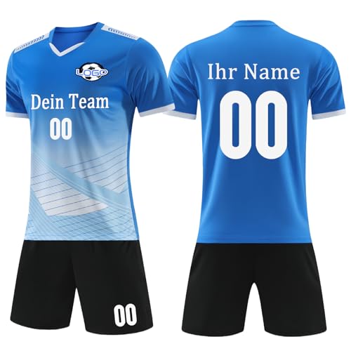 OXOQAQ Personalisiertes Fussball Kostüm Kinder Erwachsene Trikot mit Eigenem mit Name Nummer Team Logo von OXOQAQ