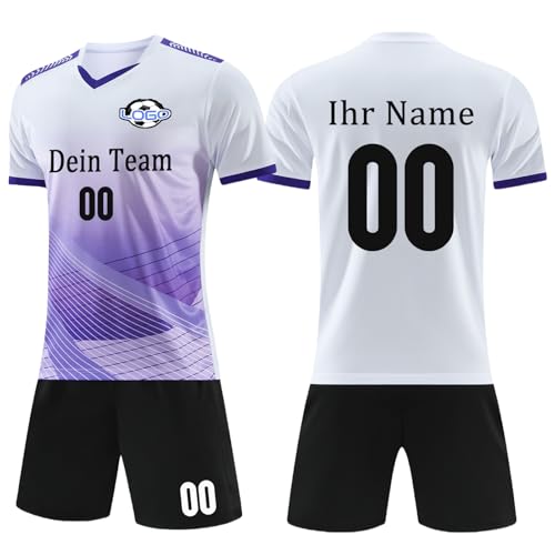OXOQAQ Personalisiertes Fussball Kostüm Kinder Erwachsene Trikot mit Eigenem mit Name Nummer Team Logo von OXOQAQ