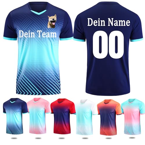 OXOQAQ Trikot Kinder Personalisiert Fussball Trikot Kinder Set Mädchen Herren mit Namen Nummer Team Logo von OXOQAQ