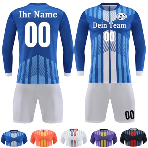 OXOQAQ Trikot Langarm Kinder Set mit Namen Nummer Team Logo Personalisiert Fussball Trikot Langarm Set für Kinder Erwachsene von OXOQAQ