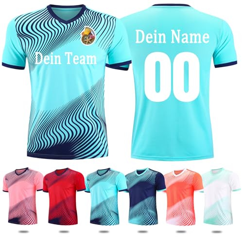 Trikot Personalisiert Fußball Shirt & Shorts Football Trikot Jersey Set mit Namen Nummer Team Logo von OXOQAQ