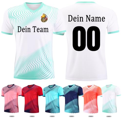 Trikot Personalisiert Fußball Shirt & Shorts Football Trikot Jersey Set mit Namen Nummer Team Logo von OXOQAQ