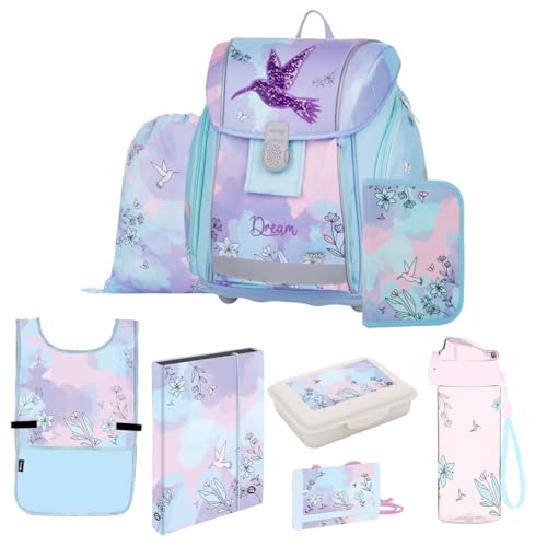OXY BAG Schulranzen Set 8 TLG Dream Ergonomische Schule Set Sportbeutel Federmappe Kunstponcho Trinkflasche Snackbox Schulset mädchen für 1. - 3. Klasse Back to School von OXY BAG
