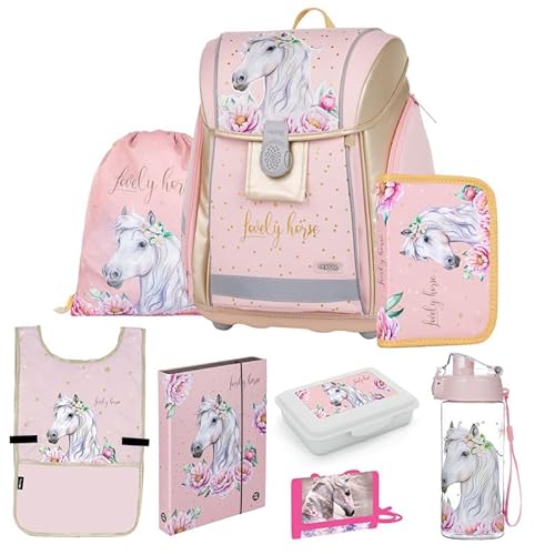 OXY BAG Schulranzen Set Unicorn 8 TLG Ergonomische Schulrucksack Set Sportbeutel Federmappe Kunstponcho Trinkflasche Snackbox Schulset mädchen für 1. - 3. Klasse Back to School von OXY BAG