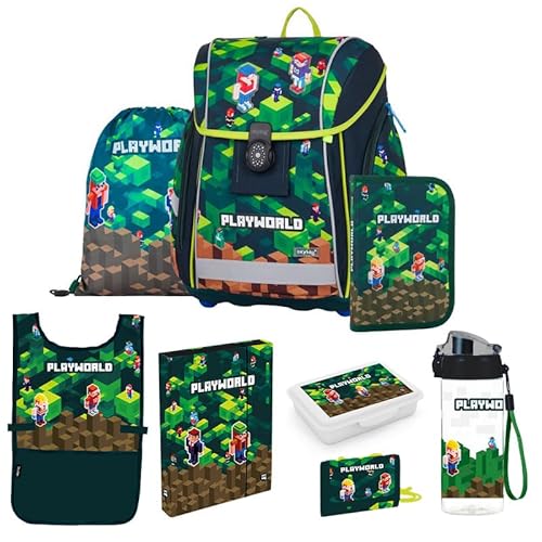 OXY BAG Schulranzen 8 TLG Ergonomische Schulrucksack Set Sportbeutel Federmappe Kunstponcho Trinkflasche Snackbox Schulset mädchen für 1. - 3. Klasse Back to School von OXY BAG