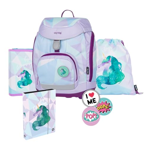 OXY BAG Sherpy Schulranzen set für Kinder 1.–3. Klasse | Anatomisch Geformter Rucksack mit Federmappe, Turnbeutel & Austauschbaren Patches | 5tlg, 26L, 950g, Polyester | Mit Reflektierenden Elementen von OXY BAG
