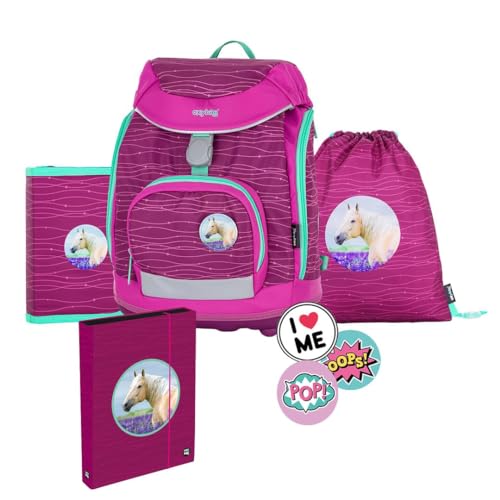 OXY BAG Sherpy Schulranzen set für Kinder 1.–3. Klasse | Anatomisch Geformter Rucksack mit Federmappe, Turnbeutel & Austauschbaren Patches | 5tlg, 26L, 950g, Polyester | Mit Reflektierenden Elementen von OXY BAG