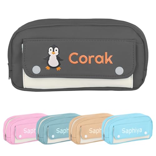 OXYEFEI Personalisierte Federmäppchen,Federmäppchen Mäppchen Federmappe mit Name Mäppchen Mädchen Federmappe Jungen Personalisierte Geschenke zur Einschulung (Grau) von OXYEFEI