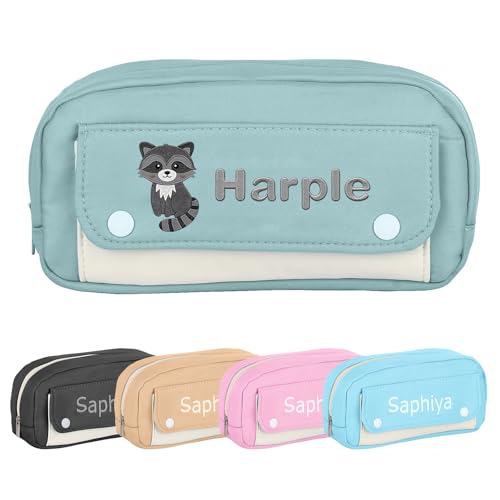 OXYEFEI Personalisierte Federmäppchen,Federmäppchen Mäppchen Federmappe mit Name Mäppchen Mädchen Federmappe Jungen Personalisierte Geschenke zur Einschulung (Grüner) von OXYEFEI