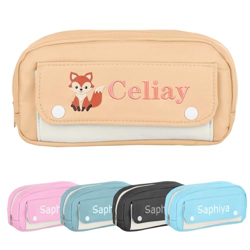 OXYEFEI Personalisierte Federmäppchen,Federmäppchen Mäppchen Federmappe mit Name Mäppchen Mädchen Federmappe Jungen Personalisierte Geschenke zur Einschulung (Khaki) von OXYEFEI