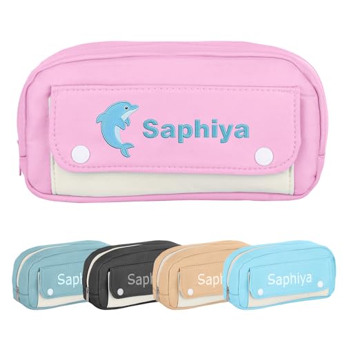 OXYEFEI Personalisierte Federmäppchen,Federmäppchen Mäppchen Federmappe mit Name Mäppchen Mädchen Federmappe Jungen Personalisierte Geschenke zur Einschulung (Rosa) von OXYEFEI