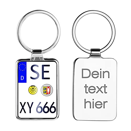 OXYEFEI Personalisierter Kennzeichen Schlüsselanhänger, Auto Nummernschild Beidseitig Bedruckt Anhänger mit Name KFZ Geschenk für Führerschein Männer von OXYEFEI