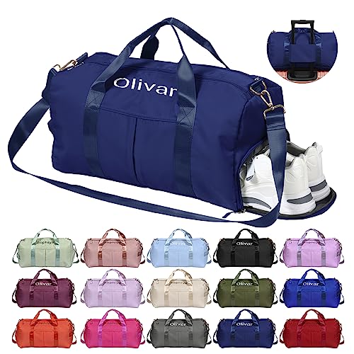 Personalisiert Sporttasche Damen, Wasserdicht Gym Bag mit Sporthandtuch OXYEFEI Embroidery Namen Klassische Sporttaschen Faltbare als Groß Mommy Bag Schwimmtasche Fitness für Damen Mama(Dunkelblau2) von OXYEFEI