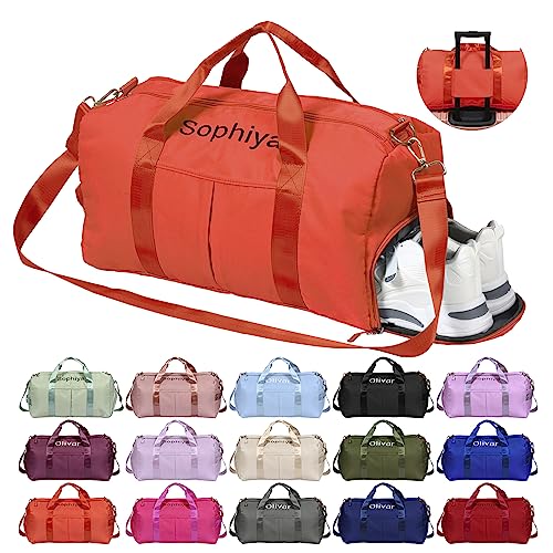 Personalisiert Sporttasche Damen, Wasserdicht Gym Bag mit Sporthandtuch OXYEFEI Embroidery Namen Klassische Sporttaschen Faltbare als Groß Mommy Bag Schwimmtasche Fitness für Damen Mama (Orange) von OXYEFEI