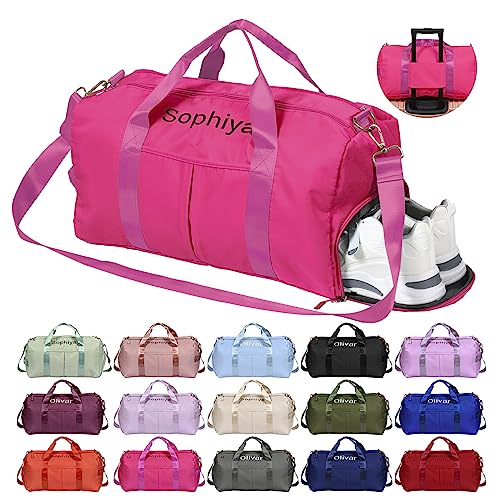 Personalisiert Sporttasche Damen, Wasserdicht Gym Bag mit Sporthandtuch OXYEFEI Embroidery Namen Klassische Sporttaschen Faltbare als Groß Mommy Bag Schwimmtasche Fitness für Damen Mama (Rose Rot) von OXYEFEI