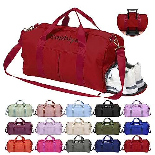 Personalisiert Sporttasche Damen, Wasserdicht Gym Bag mit Sporthandtuch OXYEFEI Embroidery Namen Klassische Sporttaschen Faltbare als Groß Mommy Bag Schwimmtasche Fitness für Damen Mama (Rot,) von OXYEFEI