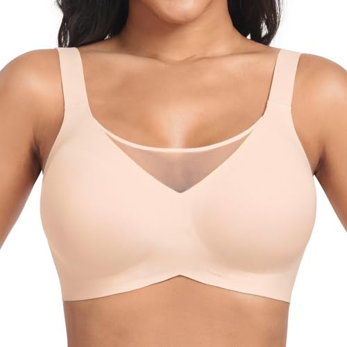 OXYIBRAS Modisch Mesh BH Damen Ohne Bügel Nahtloser BH Atmungsaktiv Bralette Damen Minimizer BHS T Shirt Schlaf BH Mit ZusäTzlicher BH-VerläNgerung BG3XL von OXYIBRAS