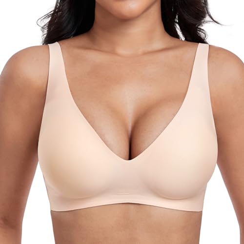 OXYIBRAS Modisch Tief V Minimizer BH Damen Ohne Bügel Weich Bralette Damen BHS Ultrakomfortabler T Shirt Schlaf BH Mit ZusäTzlicher BH-VerläNgerung BGM von OXYIBRAS