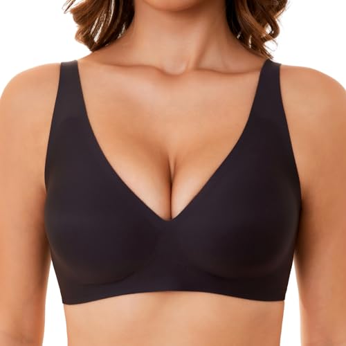 OXYIBRAS Modisch Tief V Minimizer BH Damen Ohne Bügel Weich Bralette Damen BHS Ultrakomfortabler T Shirt Schlaf BH Mit ZusäTzlicher BH-VerläNgerung BKL von OXYIBRAS