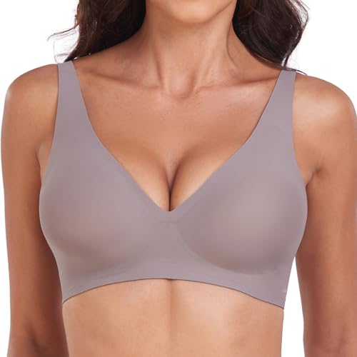 OXYIBRAS Modisch Tief V Minimizer BH Damen Ohne Bügel Weich Bralette Damen BHS Ultrakomfortabler T Shirt Schlaf BH Mit ZusäTzlicher BH-VerläNgerung GRL von OXYIBRAS