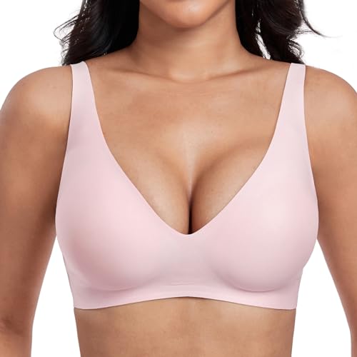 OXYIBRAS Modisch Tief V Minimizer BH Damen Ohne Bügel Weich Bralette Damen BHS Ultrakomfortabler T Shirt Schlaf BH Mit ZusäTzlicher BH-VerläNgerung PKL von OXYIBRAS