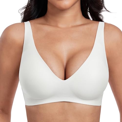 OXYIBRAS Modisch Tief V Minimizer BH Damen Ohne Bügel Weich Bralette Damen BHS Ultrakomfortabler T Shirt Schlaf BH Mit ZusäTzlicher BH-VerläNgerung WTL von OXYIBRAS