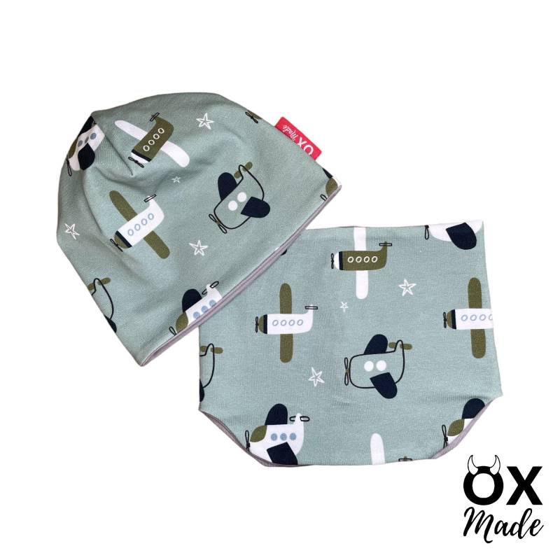 Set "Flugzeug" Mütze & Schal Beanie Halssocke Dustgreen Bio-Baumwolle By Oxmade Set "Flugzeug" Mütze & Schal Beanie Halssocke Dustgreen Bio-Baumwolle By Oxmade von OXmade