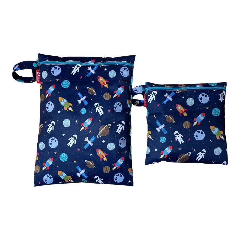Wetbag "Astronaut" Personalisierte Nasstasche Badetasche Weltall Rakete Planet Satelit Mond Dunkelblau By Oxmade von OXmade