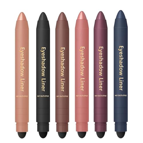 Chiura Shadow Liner 2-in-1 Eyeliner-Lidschattenstift, wasserfester, wischfester Augen-Make-up-Stift mit integriertem Blender-Schwamm, cremiger Lidschattenstift und Eyeliner-Stift (6PCS) von OYCXXCX