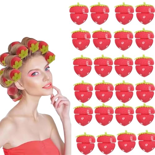 Erdbeer-Lockenwickler ohne Hitze, Erdbeer-Lockenwickler, Erdbeers-Lockenwicklers für Frauen, weiche Schwamm zum Übernachten, Schaumstoff-Lockenwicklers für langes und kurzes (24PCS) von OYCXXCX