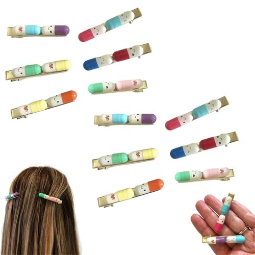 Happy Pill Haarspange, bunte Kapsel-Haarnadeln mit süßen Emoticons, lustige Pillenklammern für Frauen & Mädchen, originelle Apotheker-Haarspangen als Geschenk für Krankenschwestern (12PCS) von OYCXXCX