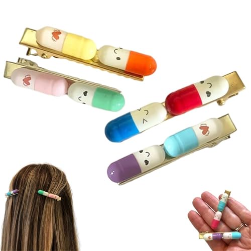 Happy Pill Haarspange, bunte Kapsel-Haarnadeln mit süßen Emoticons, lustige Pillenklammern für Frauen & Mädchen, originelle Apotheker-Haarspangen als Geschenk für Krankenschwestern (4PCS) von OYCXXCX