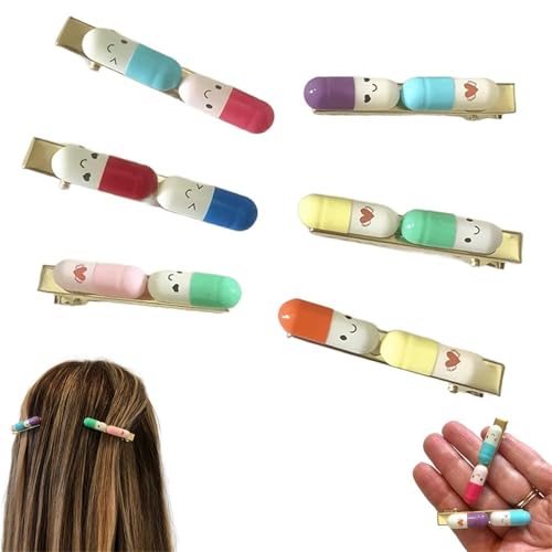 Happy Pill Haarspange, bunte Kapsel-Haarnadeln mit süßen Emoticons, lustige Pillenklammern für Frauen & Mädchen, originelle Apotheker-Haarspangen als Geschenk für Krankenschwestern (6PCS) von OYCXXCX