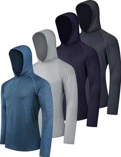 OYGSieg Herren Athletic Hoodies Langarm Angelshirts für Herren UPF LSF UV Sonnenschutz Shirts Leichte Rash Guards, Schwarz/Himmelblau/Hellgrau/Dunkelgrau (Heather), X-Large von OYGSieg