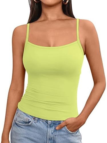 OYIGELZ Tank Top Damen Summer Träger Top Ärmelloser Unterhemd Y2K Slim Fit Crop Tops Basic Shirt Camisole Oberteile Streetwear(AvocadoGrün-T1,XL) von OYIGELZ