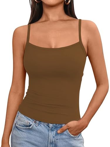OYIGELZ Tank Top Damen Summer Träger Top Ärmelloser Unterhemd Y2K Slim Fit Crop Tops Basic Shirt Camisole Oberteile Streetwear(Braun-T1,XL) von OYIGELZ