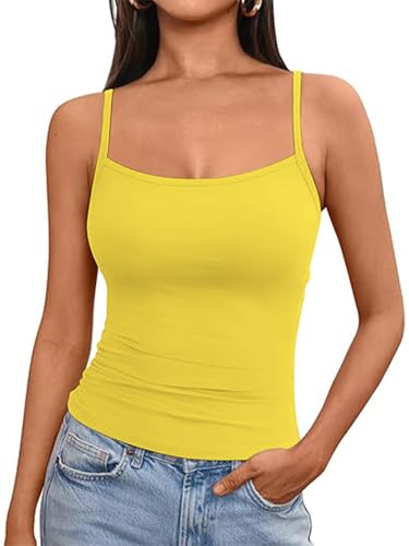 OYIGELZ Tank Top Damen Summer Träger Top Ärmelloser Unterhemd Y2K Slim Fit Crop Tops Basic Shirt Camisole Oberteile Streetwear(Gelb-T1,XL) von OYIGELZ