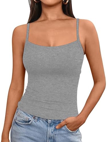 OYIGELZ Tank Top Damen Summer Träger Top Ärmelloser Unterhemd Y2K Slim Fit Crop Tops Basic Shirt Camisole Oberteile Streetwear(Gepunkt Hellgrau-T1,XS) von OYIGELZ