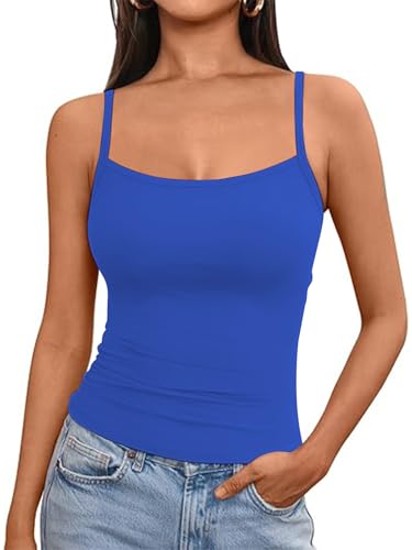 OYIGELZ Tank Top Damen Summer Träger Top Ärmelloser Unterhemd Y2K Slim Fit Crop Tops Basic Shirt Camisole Oberteile Streetwear(KönigsBlau-T1,M) von OYIGELZ