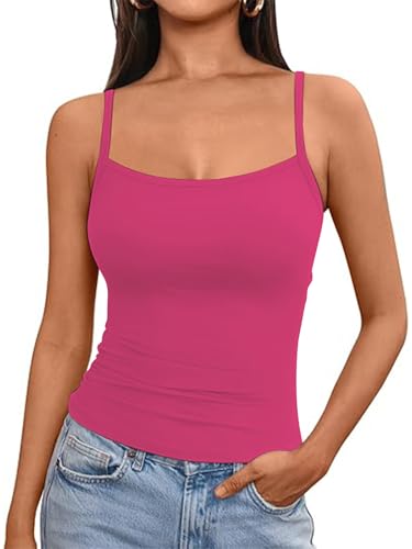 OYIGELZ Tank Top Damen Summer Träger Top Ärmelloser Unterhemd Y2K Slim Fit Crop Tops Basic Shirt Camisole Oberteile Streetwear(RosenRot-T1,M) von OYIGELZ