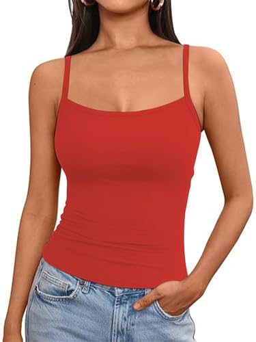 OYIGELZ Tank Top Damen Summer Träger Top Ärmelloser Unterhemd Y2K Slim Fit Crop Tops Basic Shirt Camisole Oberteile Streetwear(Rot-T1,M) von OYIGELZ